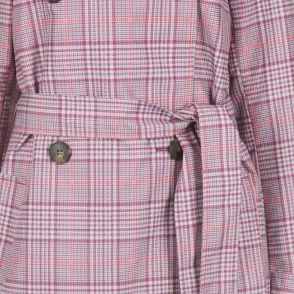 Trench Coat Plaid Belted Double Breasted Storm Flap M&S Collection Size 16 - Picture 2 of 11